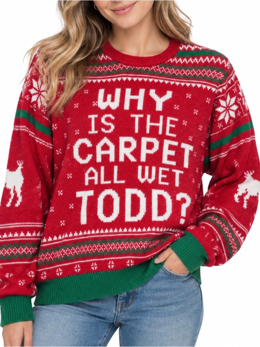 National Lampoon Christmas Vacation Why Is Carpet Wet Todd Ugly Sweater Large